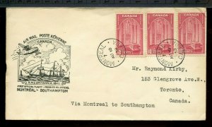 1939 TransAtlantic 3x 10c Cachet Montreal Southampton, Canada cover