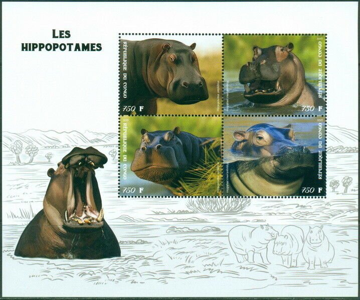 Hippopotamus Hippos Wild Animals Mammals Fauna MNH stamps set