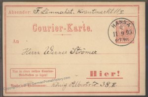 UNKOWN Germany 1895 HANSA Local Private Stadtpost GS Postal Card Cover US 102403