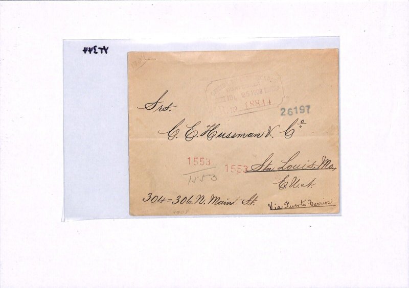 GUATEMALA Cover *SPECTACULAR STRIP{6} FRANKING* 1908 USA via New Orleans YT344