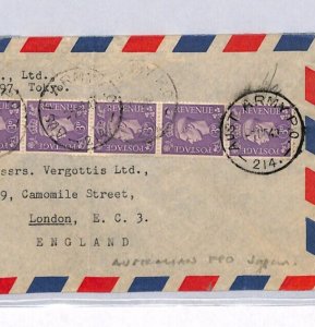 GB USED ABROAD Japan AUSTRALIA FPO.214* 1949 Air Mail Cover Tokyo 3d STRIP ZN172