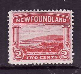 Newfoundland-Sc#132-used 2c carmine South West Arm-1923-id#17-