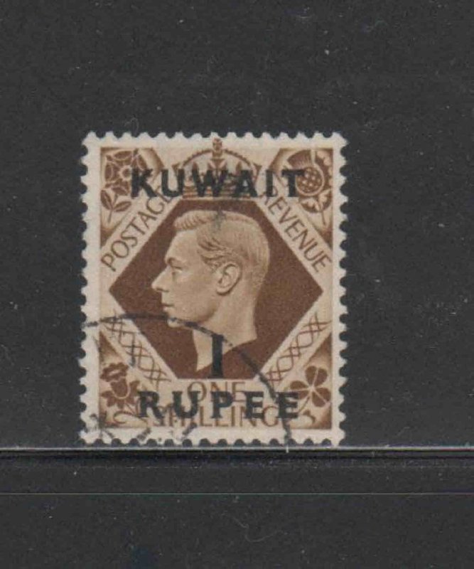 KUWAIT #79  1948  1r on 1sh   KING GEORGE VI SURCHARGED   F-VF  USED  m