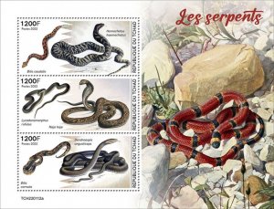 CHAD - 2022 - Snakes - Perf 3v Sheet - Mint Never Hinged