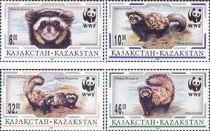 Kazakhstan 1997 WWF Marbled Polecat rare mammals Set of 4 stamps MNH