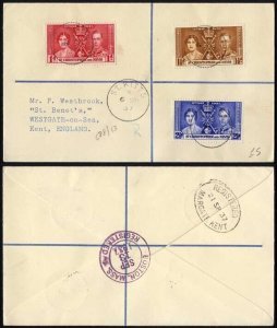 St Kitts and Nevis 1937 Coronation on a Cover