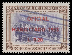 HONDURAS 1953 AIRMAIL STAMP. SCOTT: C212. USED. OVERPRINTED. # 6