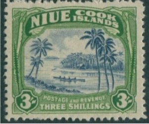 Niue 1938 SG77 3/- blue and yellowish green Canoe light toning MNH