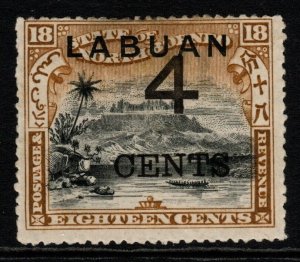 LABUAN SG106 1899 4c on 18c BLACK & OLIVE-BISTRE MTD MINT