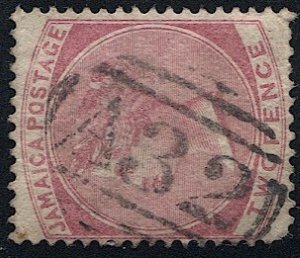 JAMAICA 1870 Scott 8 2d rose CC Wmk, Used VF,  A32 Cancel of Buff Bay