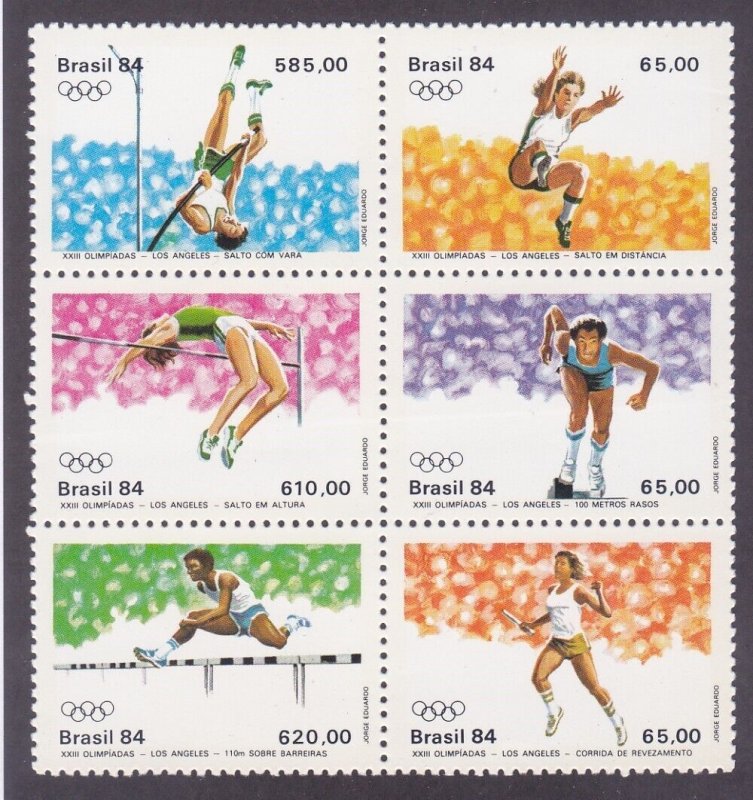 Brazil 1910a (1905-10) MNH OG 1984 Summer Olympics Block of 6 Sports Very Fine