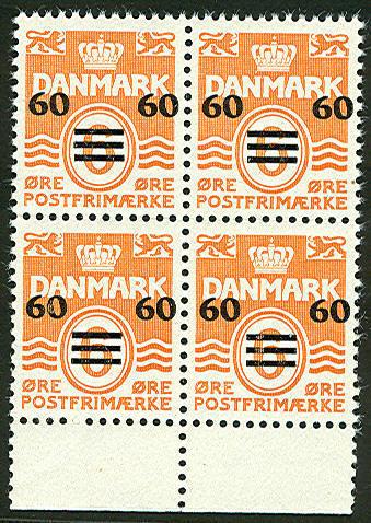 FAROE ISLANDS #6 60/6ore Surcharge, Margin Blk of 4 NH