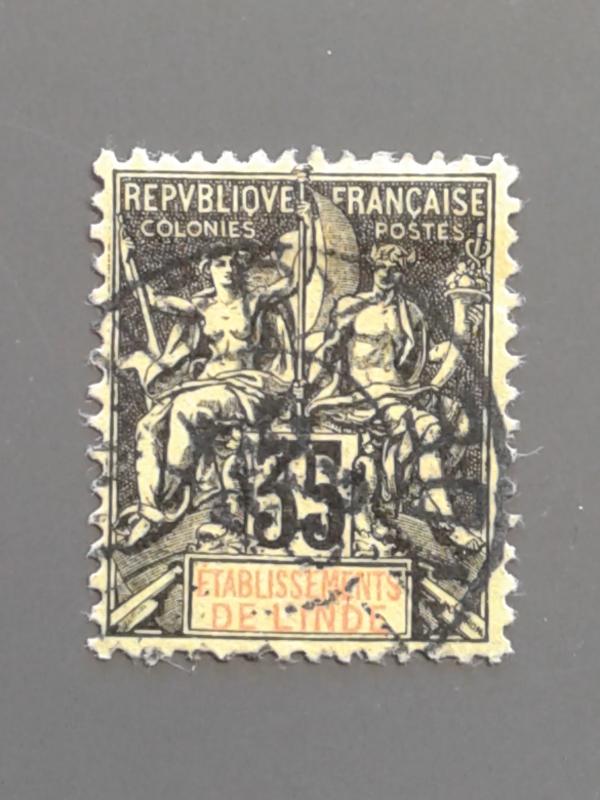 French India 13 F-VF Used. Scott $ 9.00