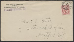 1909 RPO Postmark Toronto & Meaford RPO/No2 On Bank Cover to Brantford ONT
