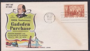 United States # 1028, Gadsen Purchase, Fluegel Cachet, 1st Day Cover