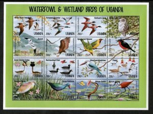 Uganda 1995 - Water Birds - Sheet of 16 Stamps - Scott #1298 - MNH