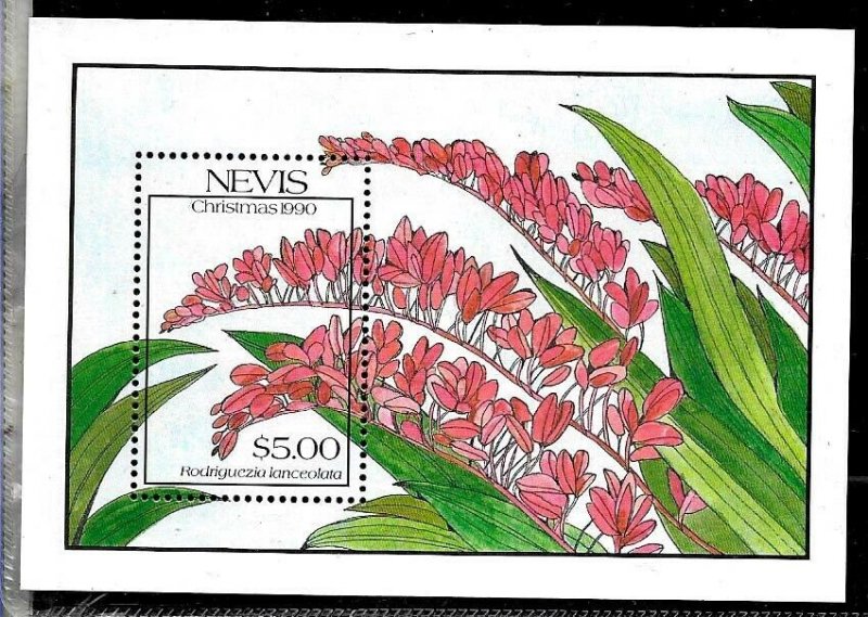 #8170 NEVIS 1990 FLOWERS FLORA S/SHEET YV BL 32 MNH