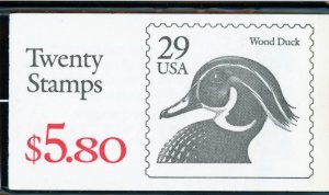 US  2484a (BK174)  Wood Duck 29c - Folded Booklet of 20 - MNH - 1991