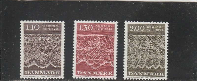 Denmark  Scott#  675-7  MNH  (1980 Lace Patterns)