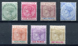 Gibraltar 1898 QV. Sterling Reissue. Complete set of 7. Mint. LH. SG39-SG45.