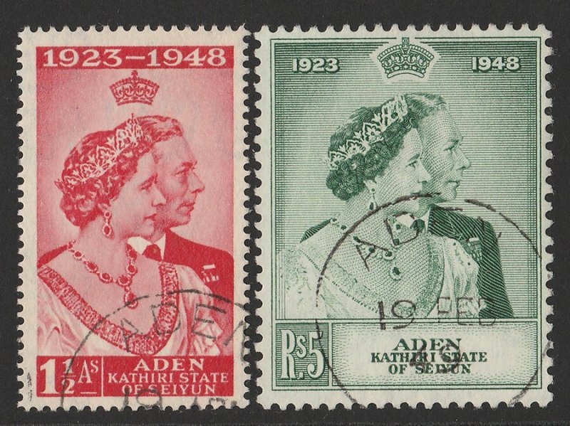 ADEN STATES Seiyun 1948 KGVI Silver Wedding set 1½a & 5R.