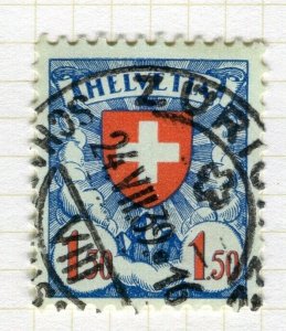 SWITZERLAND; 1933 early Confederation Shield issue used Shade of 1.50Fr. value