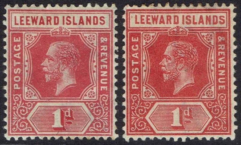 LEEWARD ISLANDS 1912 KGV 1D BOTH SHADES WMK MULTI CROWN CA