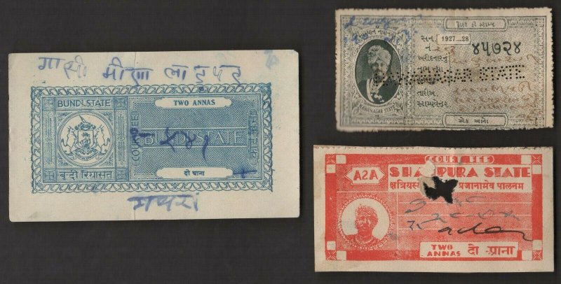 1 BUNDI, 1 NAWANAGAR,  1 SHAPURA (INDIAN SATES) STAMPS