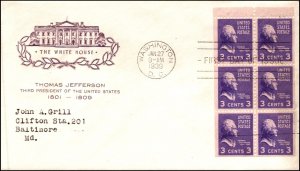 Scott 807a 3 Cents Jefferson Pane House Of Farnam FDC Typed Addr Planty 807a-45