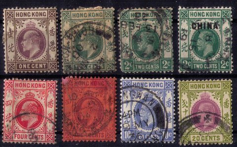 Hong Kong 1903-1914 KGV Sc 71,78,89,90 EIGHT TOTAL WITH OTHERS Used F-VF