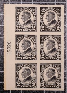 Scott 611 2 Cents Harding MNH Plate Block Of 6 Plate # 15028 SCV $90.00