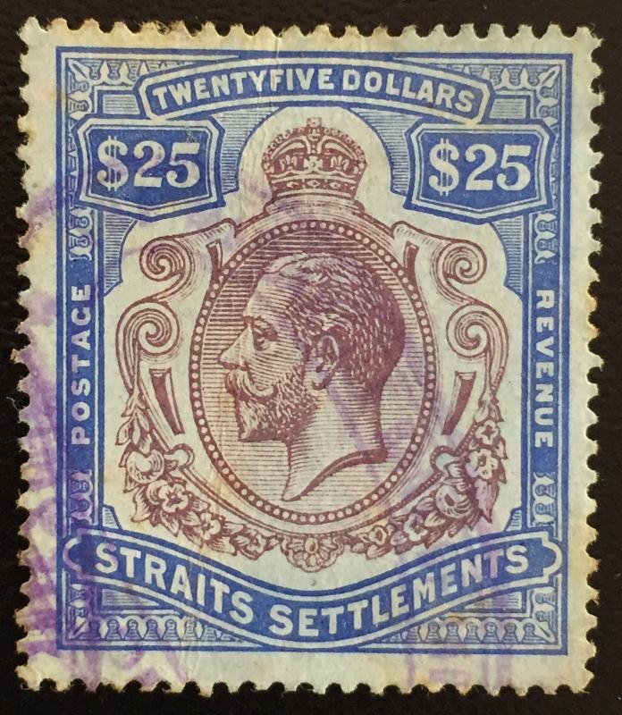 Malaya  Straits Settlements 1912 KGV $25 MCCA SG#213 CV £650 used M1286