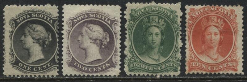 Nova Scotia QV 1860 1, 2, 8 1/2, & 10 cents mint o.g.