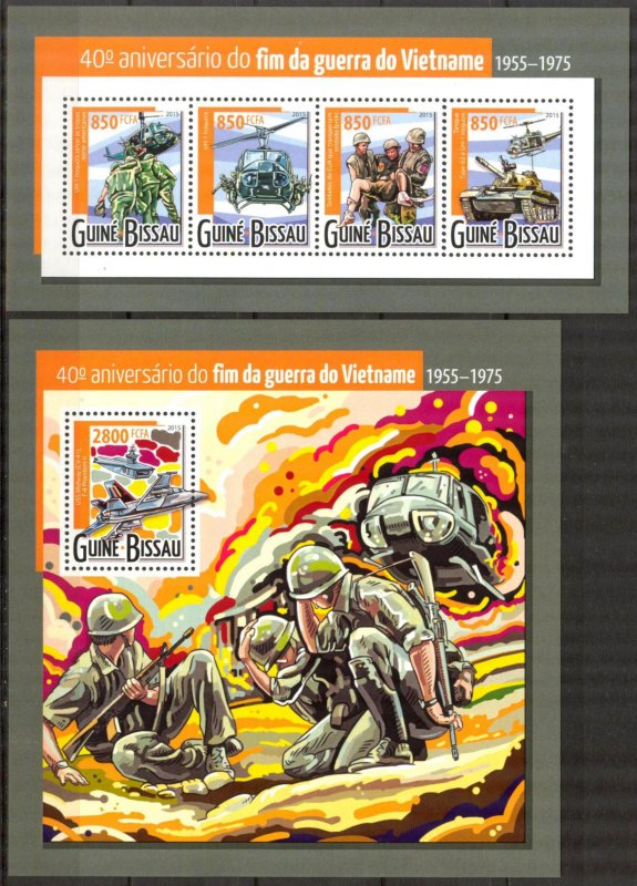 Guinea Bissau 2015 Military War in Vietnam Tanks Helicopters sheet + S/S MNH