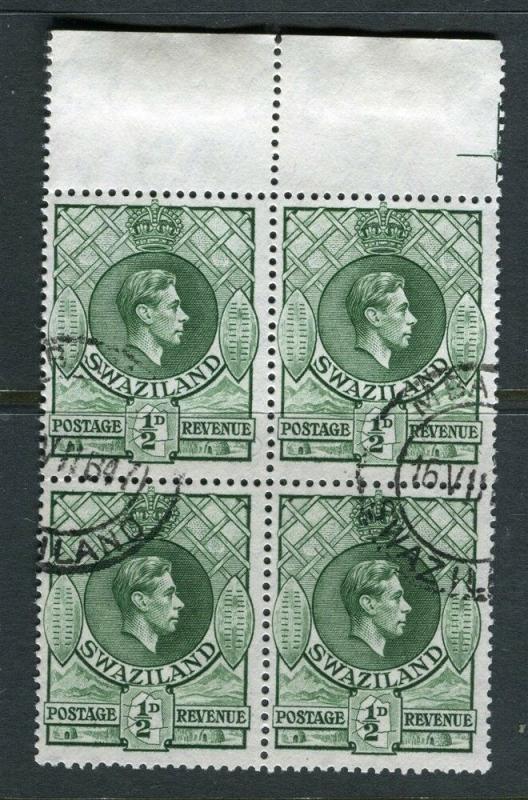 SWAZILAND; 1938 early GVI issue fine used BLOCK of 1/2d. value