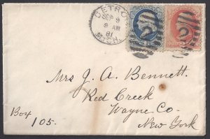 US 1881 DETROIT COVER DUPLEX TYING Sc 182 183 TO NEW YORK