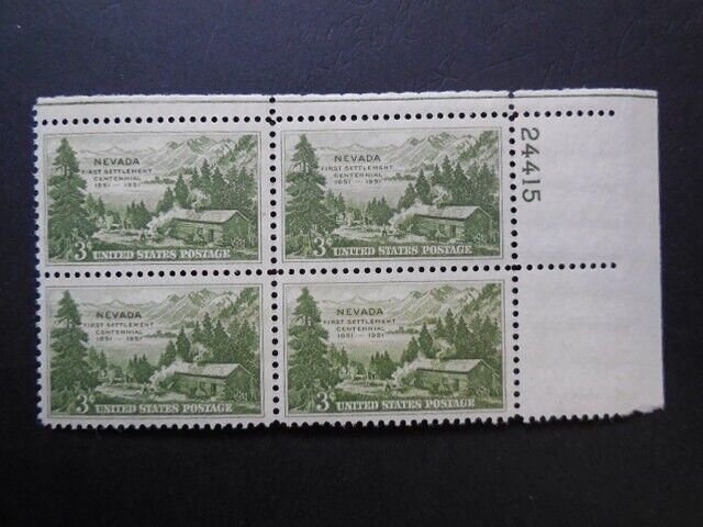 #999 3c Nevada Centennial Plate Block #24415 UR MNH OG VF