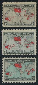 Canada 85, 86 shade varieties - 3 mint hinged - Cat $135.00