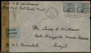 USA 1944 15c Buchanan Prexie Cut Bank Montana Brazil Cover 86029