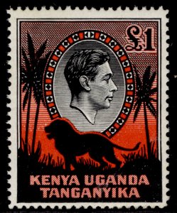 KENYA UGANDA TANGANYIKA GVI SG150a, £1 black & red, LH MINT. Cat £42.