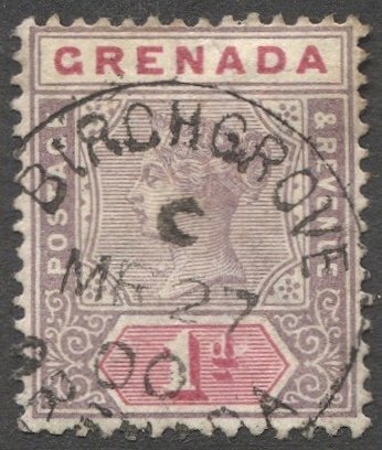 GRENADA 1895 Sc 40, Used 1d QV with BIRCH GROVE village cancel, Index C, VF