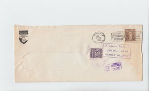 CANADIAN PACIFIC ** PERFIN ** Canada postage due cover gen delivery 1941 2c due