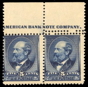 United States, 1870-1888 #216 Cat$1,300+, 1888 5c indigo, top margin imprint ...