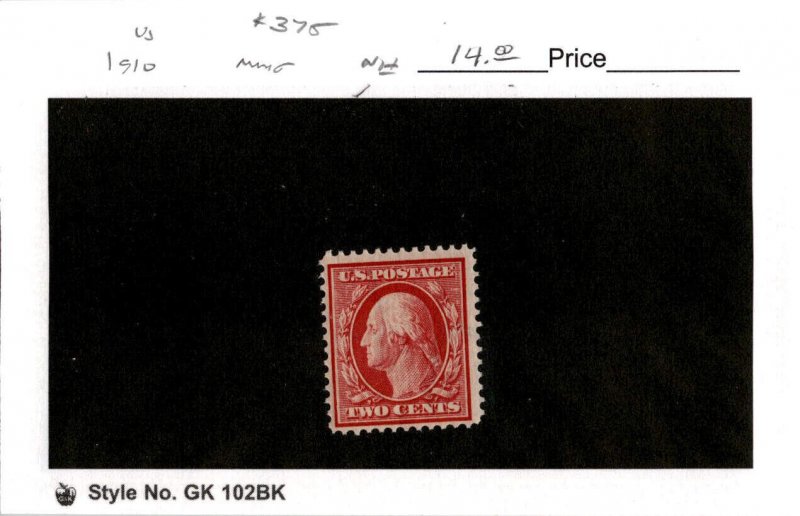 United States Postage Stamp, #375 Mint NH, 1910 Washington (AB) 