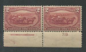 1898 US Stamps #286 2c Mint Very Fine Plate # Pair Imprint Catalogue Value $190