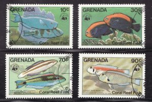 Scarce : 1984 Grenada Sc# 1211-14 Coral Reef Fish - Used stamp set Cv$12