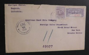 1910 Colombia Cover American Bank Note Company Bogota to New York USA