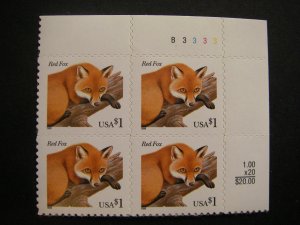 Scott 3036, $1 Fox, PB4 #B3333 UR, MNH Beauty, Flora & Fauna series