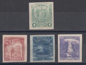 Salvador Sc 146/157K MNG. 1896 Pictorials, 4 different imperf singles, no gum.