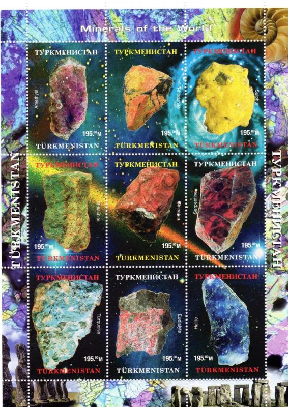 Turkmenistan 1999 SPACE Minerals & Halley's Comet Sheet (9) Perforated Mint (NH)